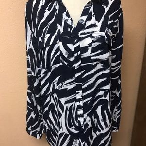 Navy and white button down blouse